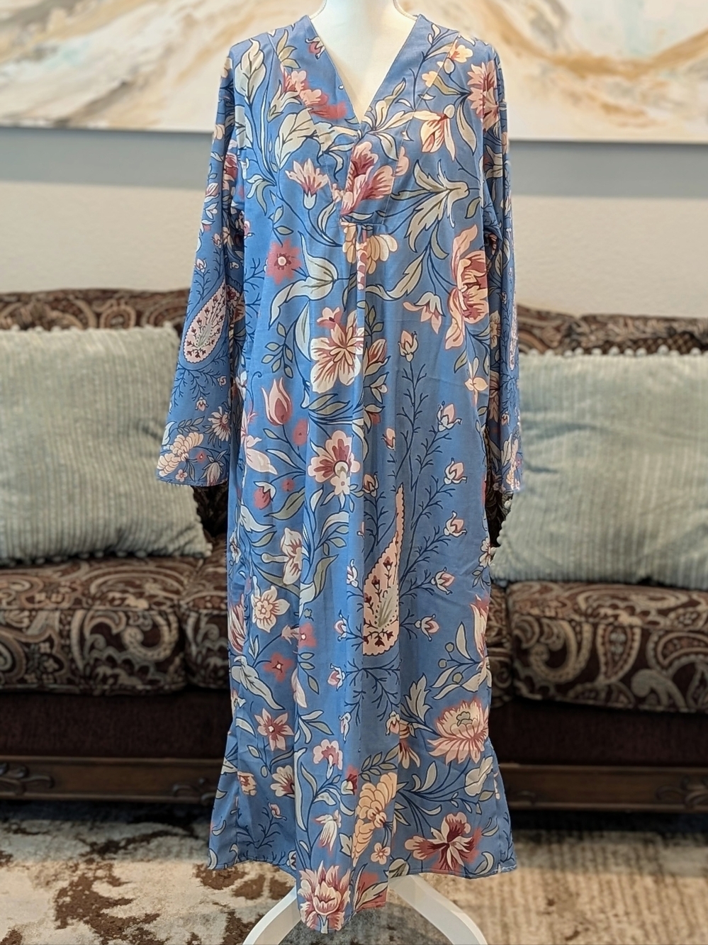 Blue Floral V-Neck Maxi Dress